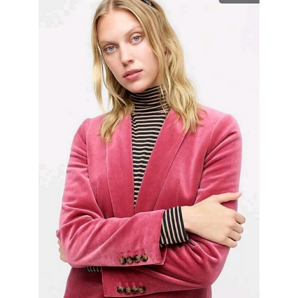 J. Crew Schoolboy Blazer Dust Rose Velvet 3 Button Cotton Jacket - Large